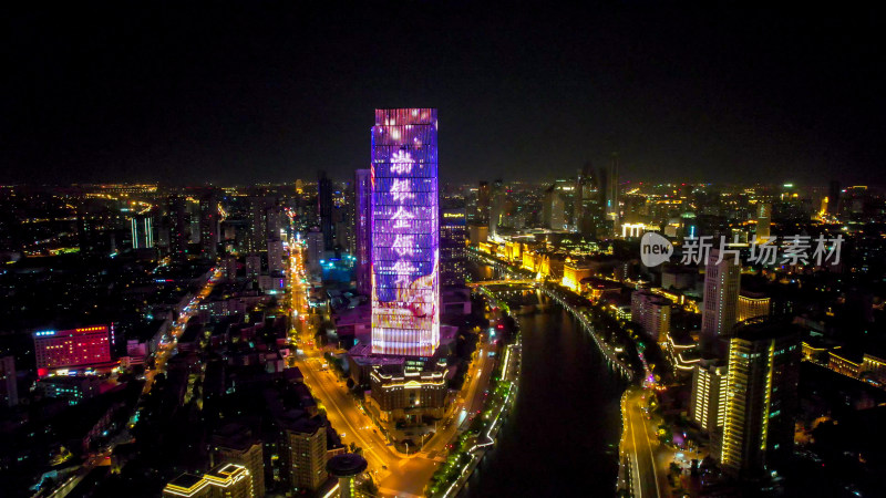 天津城市风光夜景航拍