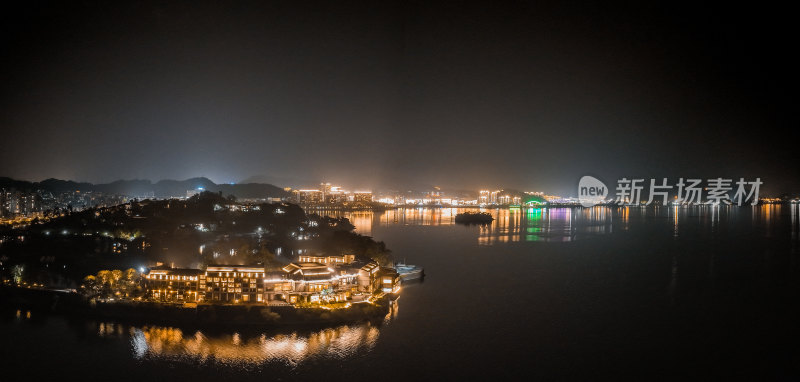 航拍千岛湖城市夜景风光