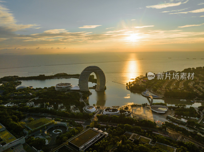 湖州太湖月亮酒店航拍日出