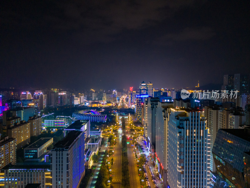 西宁城市夜景交通航拍图