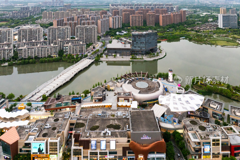 浙江宁波镇海庄市同心湖航拍景色
