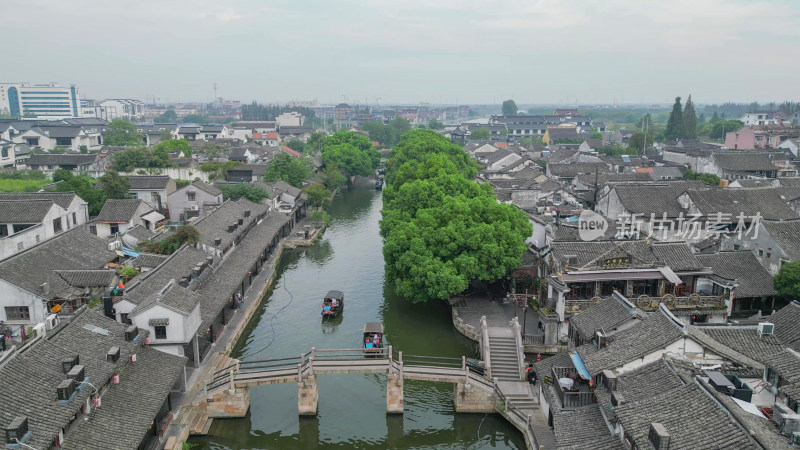 航拍浙江嘉善西塘古镇5A景区