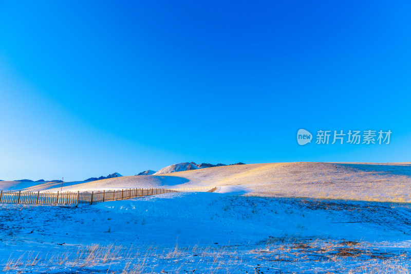 新疆冬季赛里木湖雪景雪山冰湖蓝冰日照金山