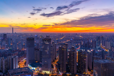 天津城市夕阳夜景