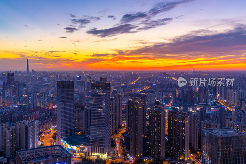 天津城市夕阳夜景
