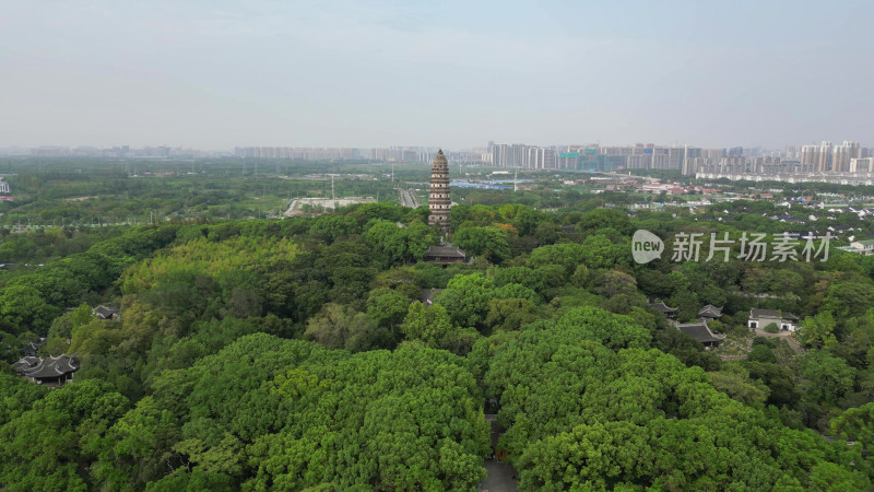 航拍江苏苏州虎丘山风景名胜区虎丘斜塔