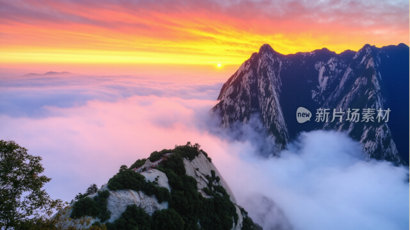 云雾缭绕的壮丽华山山景