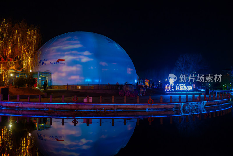 曲阜蓼河古街古建街区夜景航拍