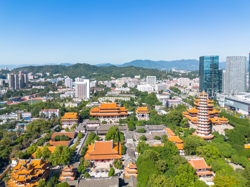 航拍福州西禅寺