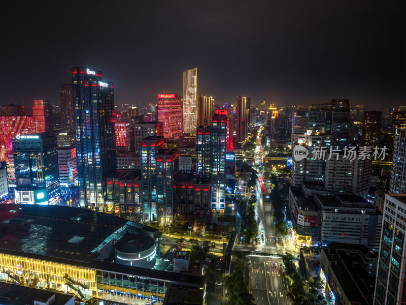 浙江宁波CBD城市光影日出夜景高空航拍