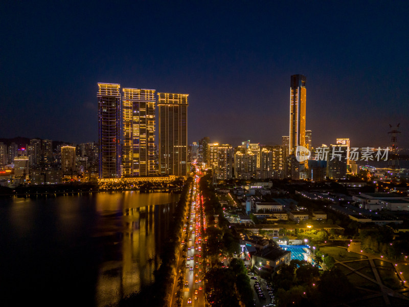 福建厦门城市夜景灯光航拍图