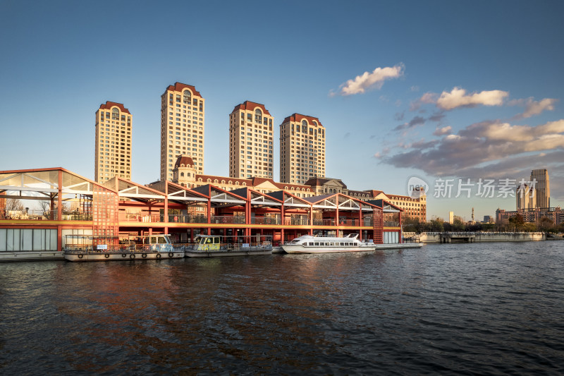 天津海河风景金阜码头城市风光航拍