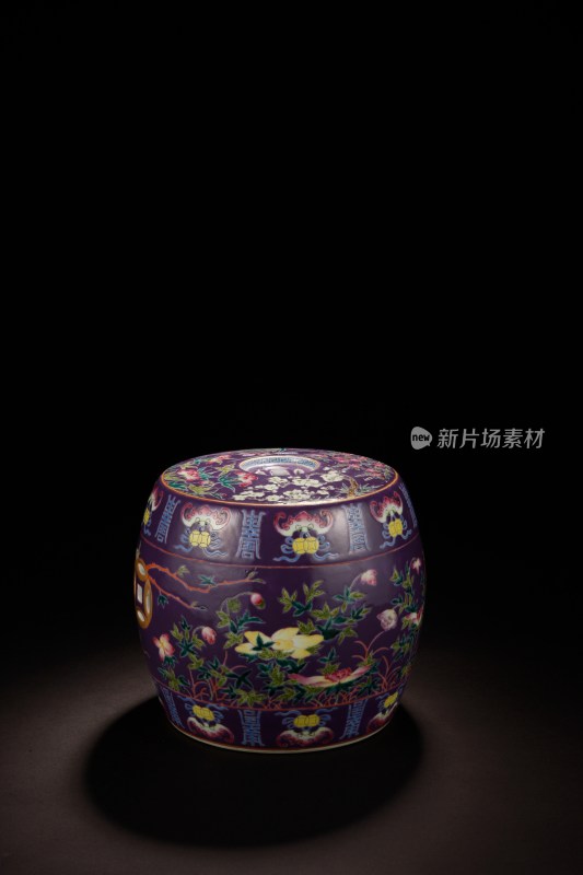 紫地福寿花卉纹鼓凳