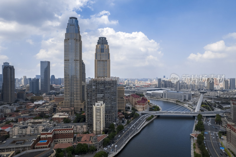 天津海河风景线城市天际线建筑风光航拍