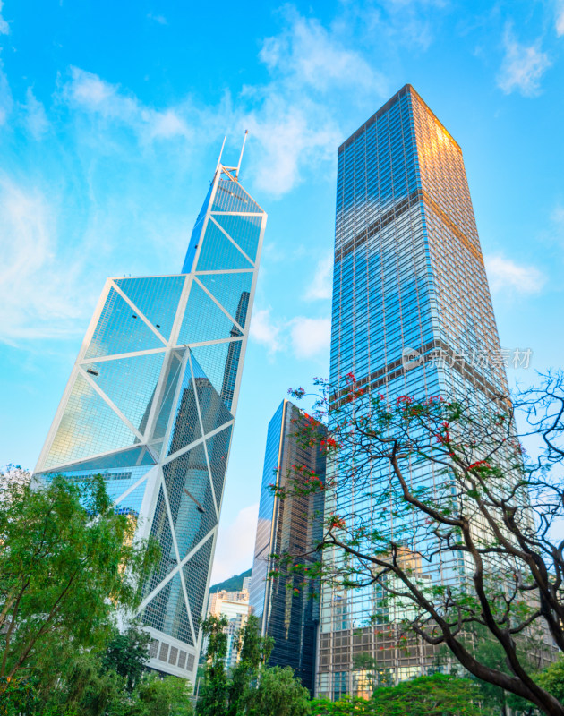 香港中环CBD城市摩天大楼写字楼建筑群景观