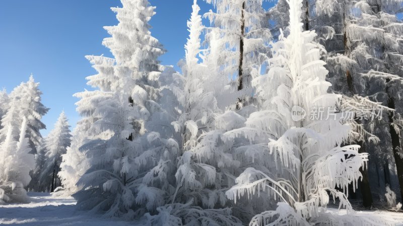 冬季雪山林中被冰雪覆盖着的树