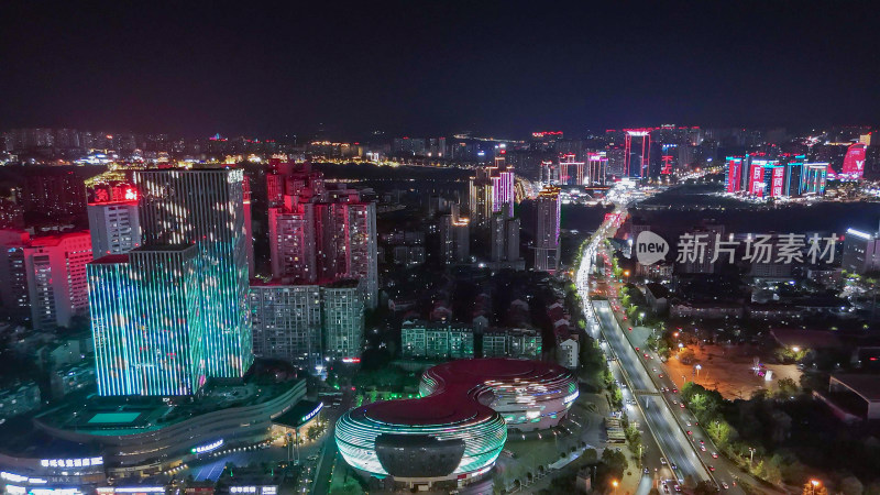 航拍泸州夜景中国酒城大剧院夜景摄影图