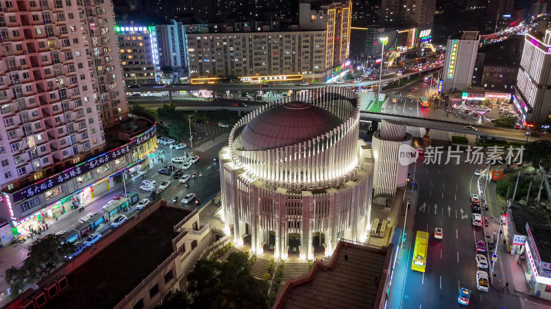 甘肃兰州西关清真大寺夜景 航拍图