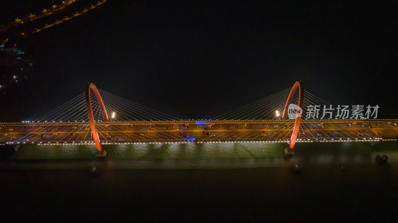 航拍杭州之江大桥夜景