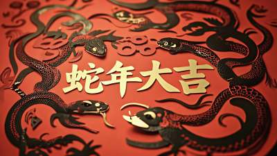 2025新年蛇年大吉剪纸贴画