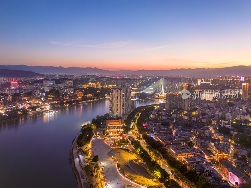 航拍福州中洲岛夜景