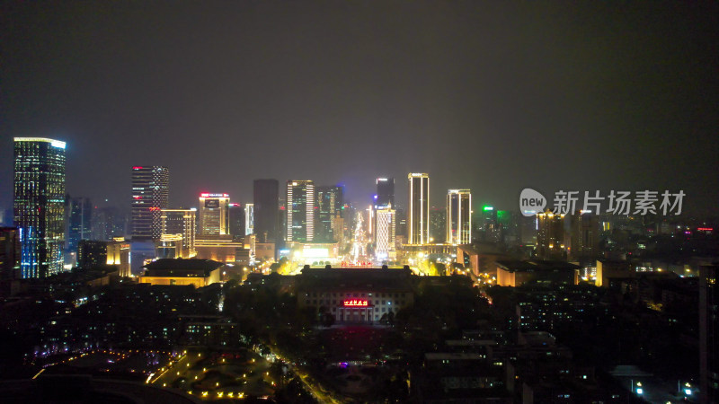 成都天府广场夜景灯光航拍图