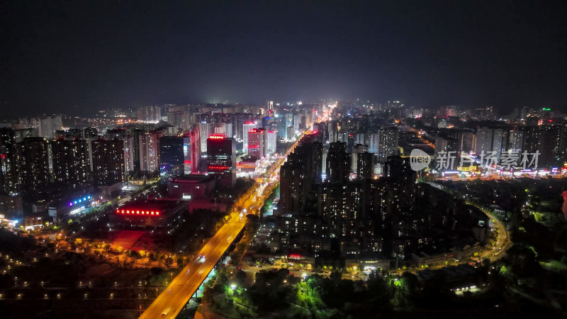 四川内江汉安大道夜景拥堵交通航拍图