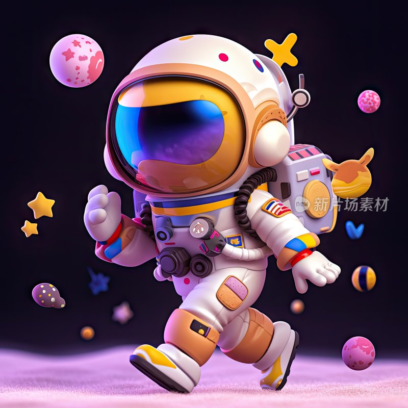 3D插图，穿着宇航服在太空行走的宇航员