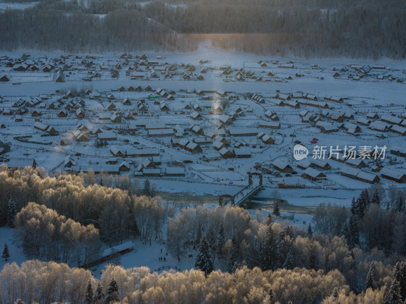 新疆北疆阿勒泰禾木冬季雪景童话世界航拍