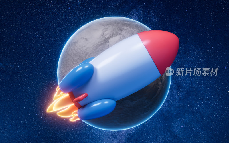 火箭与外太空星球3D渲染