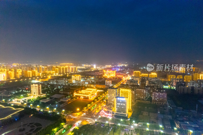 河北沧州城市夜景航拍