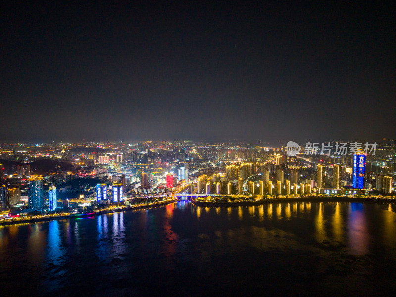 安徽芜湖城市夜景灯光航拍图