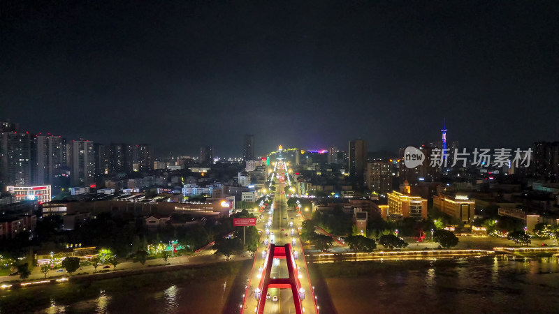 四川德阳城市夜景交通 航拍图