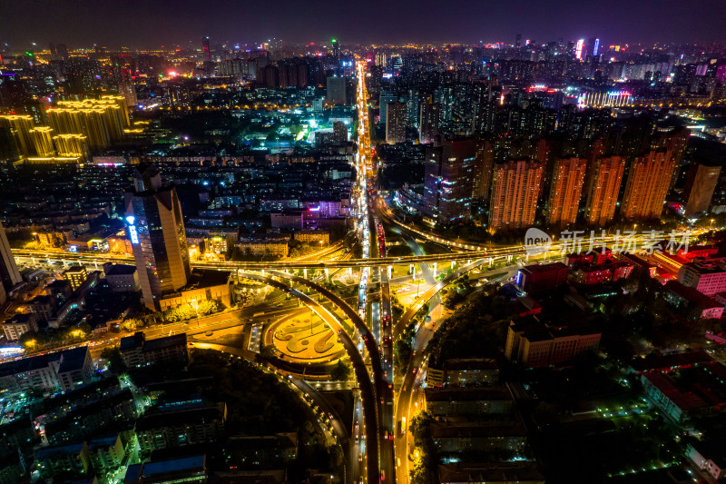 安徽合肥城市夜景立交桥交通航拍图