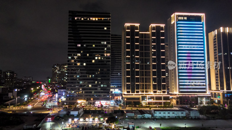 汕头城市夜景灯光交通航拍图