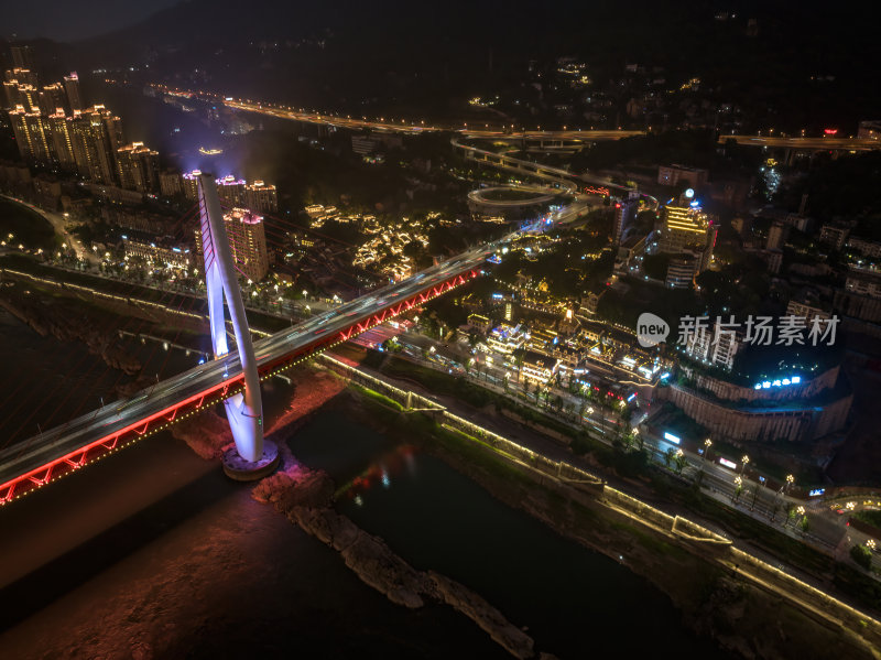 重庆朝天门来福士办公楼商场日落夜景航拍