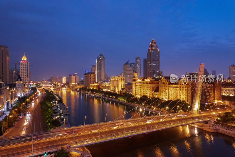 天津海河风景线城市夜景风光航拍