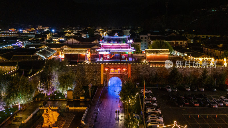 阿坝州松潘古城夜景航拍