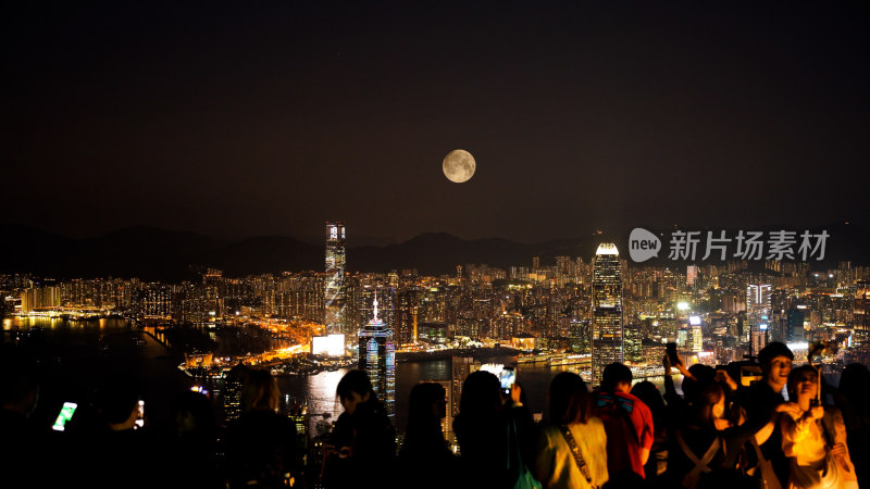 香港中秋月亮城市照片摄影太平山上赏月夜景