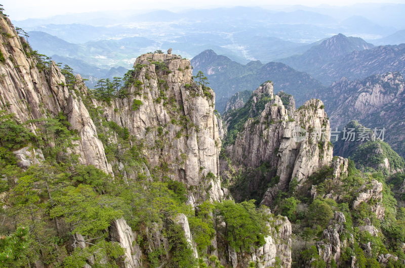 黄山松崖绝壁 猴子观海 险峻山峦 峰峦叠嶂