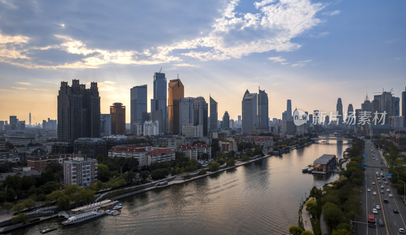 天津海河风景小白楼CBD城市风光航拍