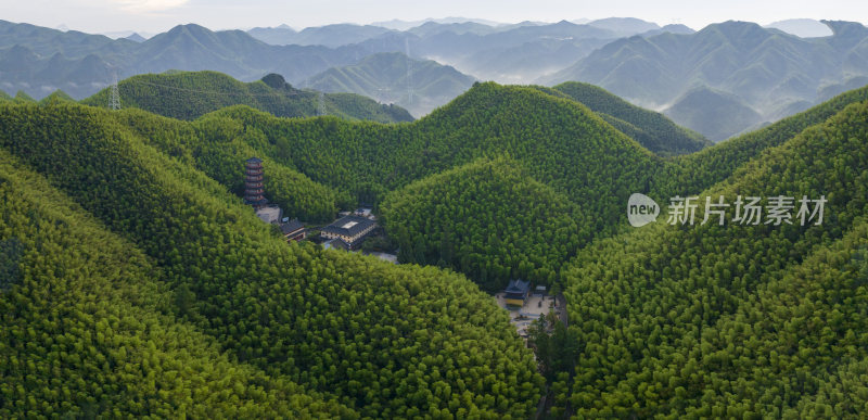 杭州余杭百丈釜托寺云雾航拍