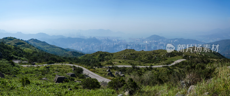 香港大帽山郊野公园看维港海湾城市建筑