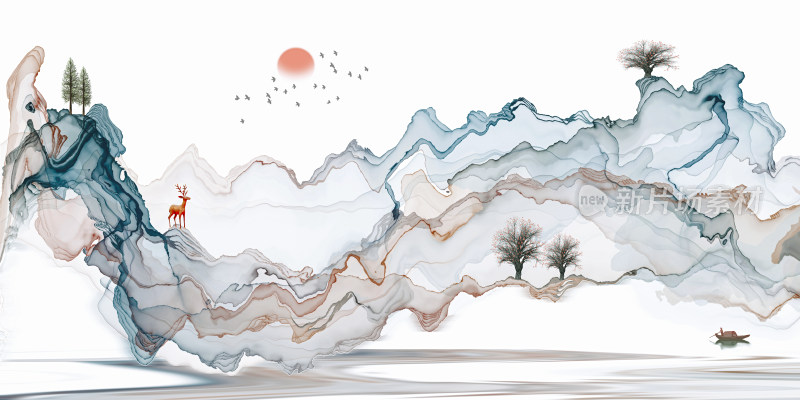 抽象水墨背景意境山水装饰设计素材