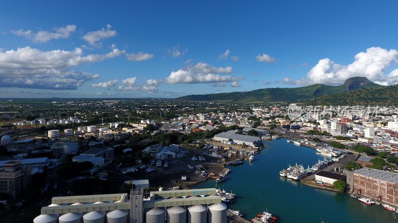毛里求斯路易港港口城市风光航拍