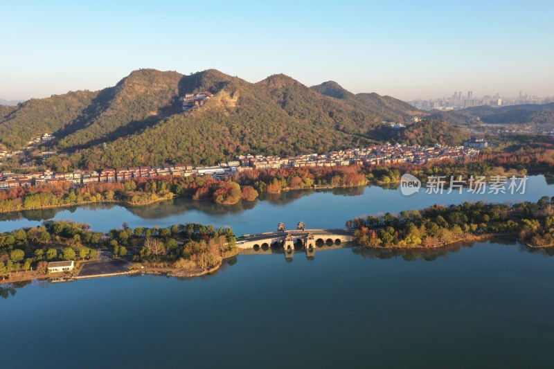 杭州萧山区湘湖景区秋色风光航拍