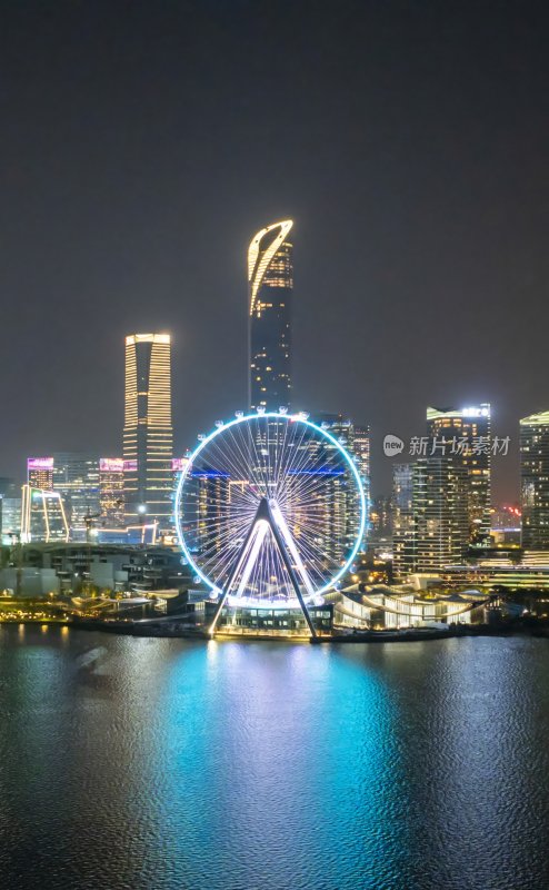 苏州新地标 苏州之眼摩天轮夜晚航拍