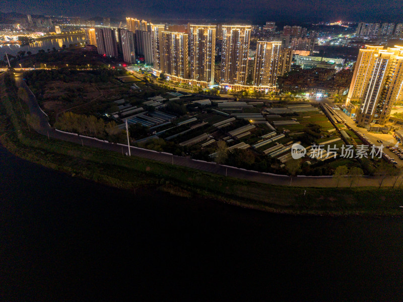 江西上饶城市夜景航拍图