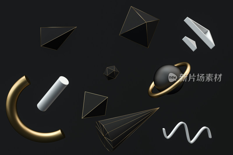 黑金配色风格几何体 3D渲染