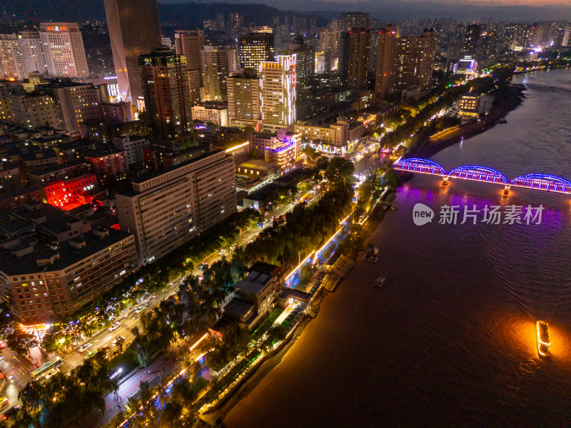 兰州黄河夜景航拍图